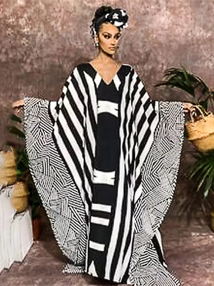 Indie Folk Striped Long Kaftan